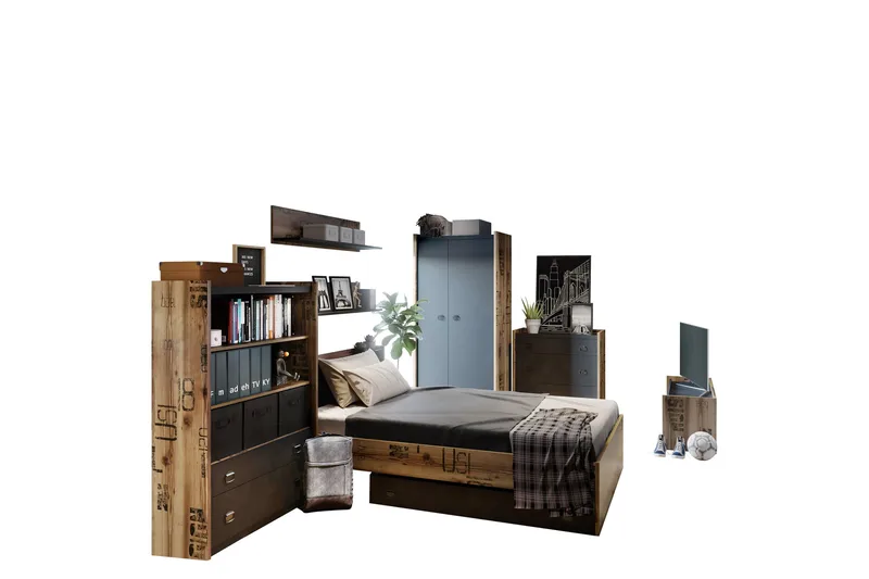 Evorana Möbelset För Sovrum, Brun/Mörkgrå