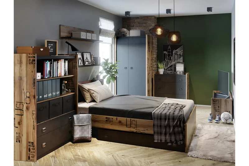 Evorana Möbelset För Sovrum - Brun/Mörkgrå - Möbler - Möbelset - Möbelset för sovrum