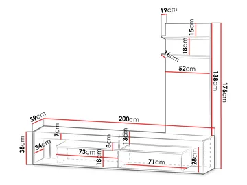 Fiorea Möbelset - Tv-bänk 200 cm + Vägghylla 138 cm - brun och grå - Möbler - Möbelset - Möbelset för vardagsrum