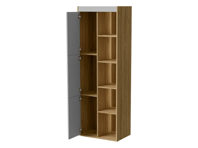 Fiorea Möbelset - Tv-bänk 200 cm + Vägghylla 138 cm +  Skänk 151 cm + Vitrinskåp 60 cm - brun och grå - Möbler - Möbelset - Möbelset för vardagsrum