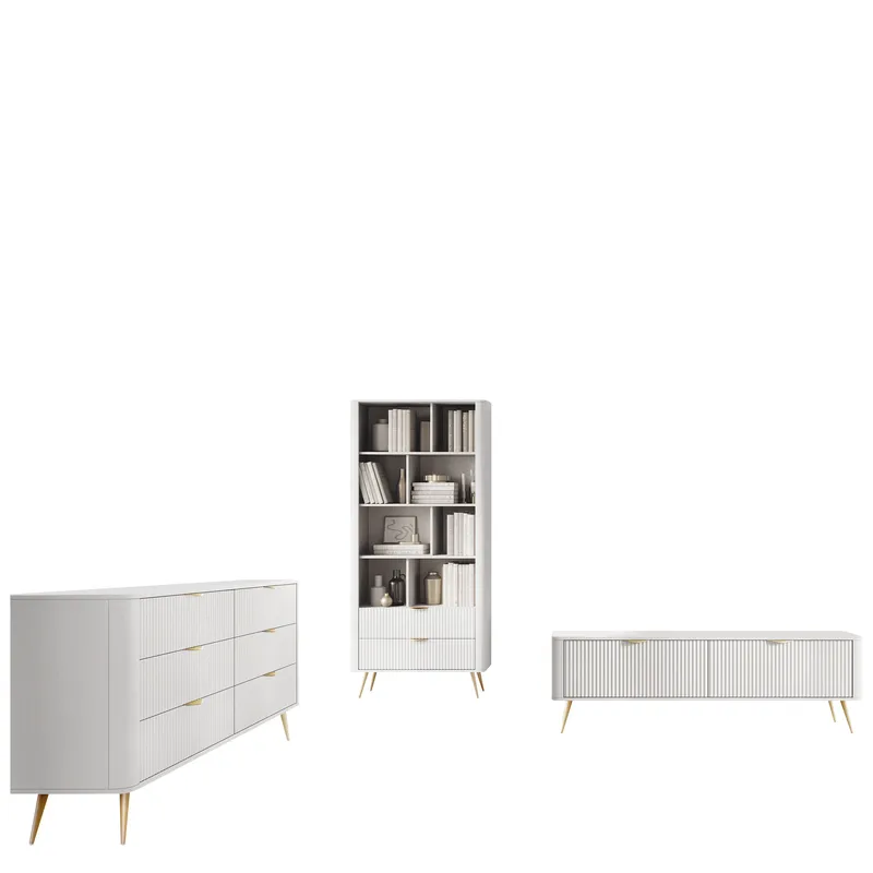 Forba Möbelset vardagsrum - tv-bänk, bokhylla och skänk, vit