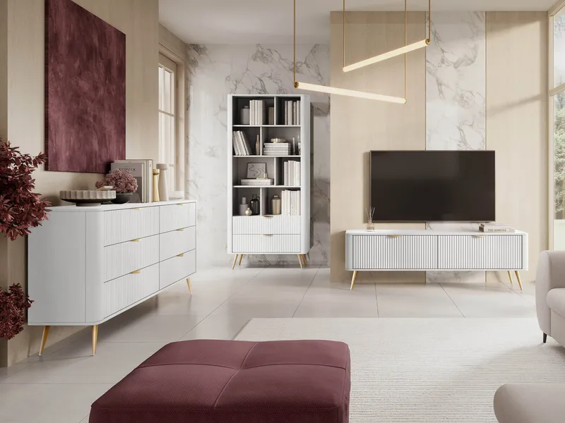 Forba Möbelset vardagsrum - tv-bänk, bokhylla och skänk - vit - Möbler - Möbelset - Möbelset för vardagsrum