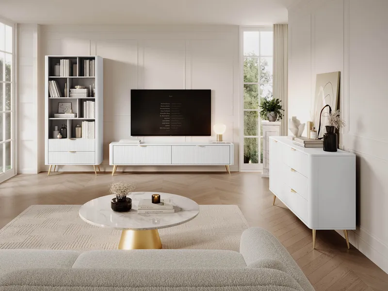 Forba Möbelset vardagsrum - tv-bänk, bokhylla och skänk - vit - Möbler - Möbelset - Möbelset för vardagsrum