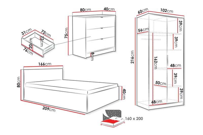 Gudelia Möbelset För Sovrum - Vit - Möbler - Möbelset - Möbelset för sovrum