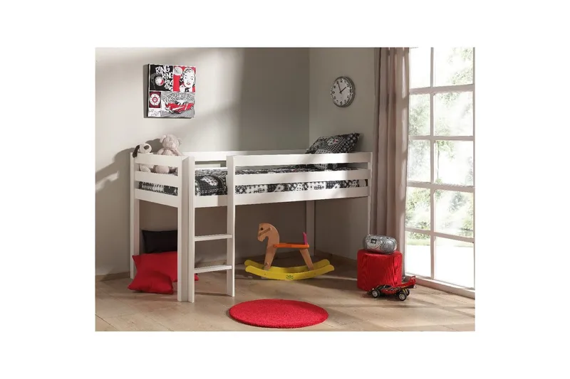 Halvhöjdssäng med skrivbord 4-dörrars skåp vägghylla och 2-dörrars skåp Pino - Möbler - Möbelset - Möbelset för sovrum