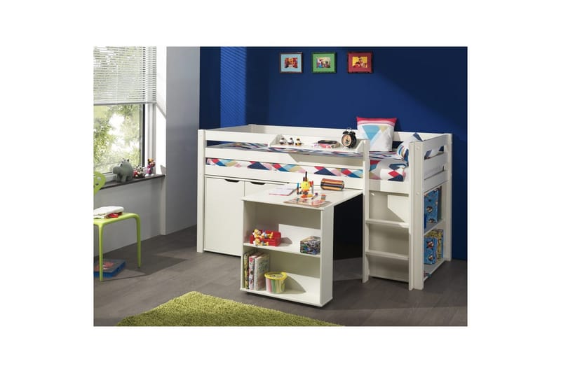 Halvhöjdssäng med skrivbord bokhylla 2-dörrars skåp och vägghylla Pino - Möbler - Möbelset - Möbelset för sovrum