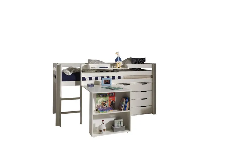 Halvhöjdssäng med skrivbord och 4-dörrars skåp med vägghylla Pino, undefined