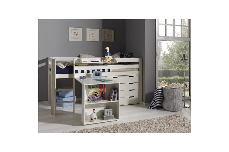 Halvhöjdssäng med skrivbord och 4-dörrars skåp med vägghylla Pino - Möbler - Möbelset - Möbelset för sovrum