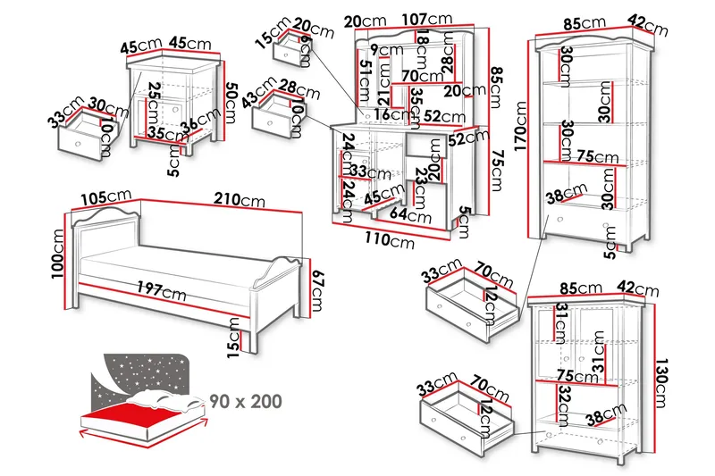 Hilts Möbelset För Sovrum - Vit/Rosa - Möbler - Möbelset - Möbelset för sovrum
