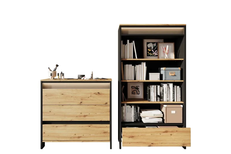 Huddinge Möbelset För Vardagsrum, Brun/Svart