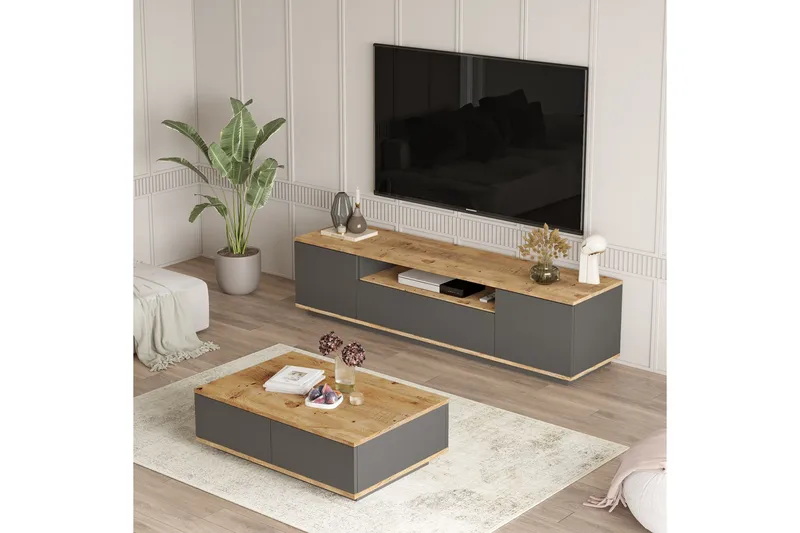 Jaivind Möbelset För Vardagsrum, Brun/Antracit