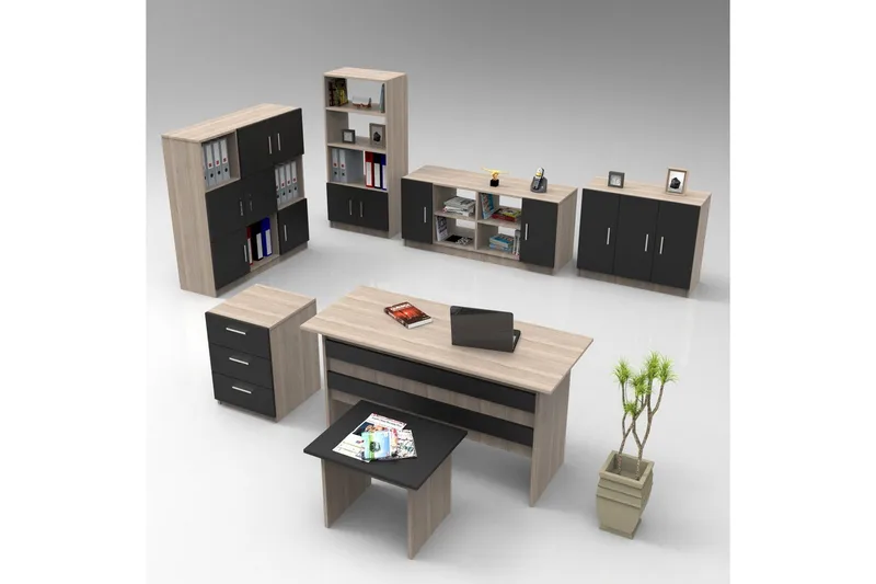 Kontorsmöbelset Raveena 18 Ek / svart - Ek / svart - Möbler - Möbelset - Möbelset för kontor