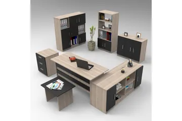 Kontorsmöbelset Raveena 19 Ek / Lärk / Svart