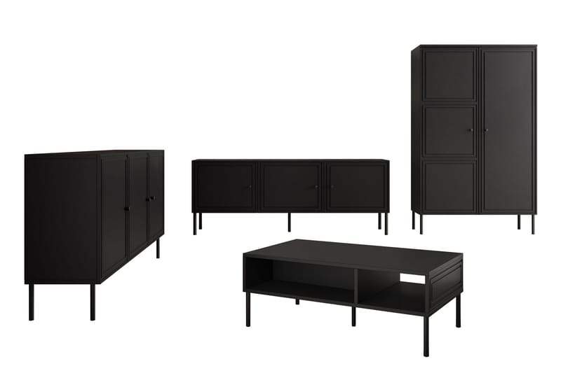 Laholm Möbelset För Vardagsrum, Svart