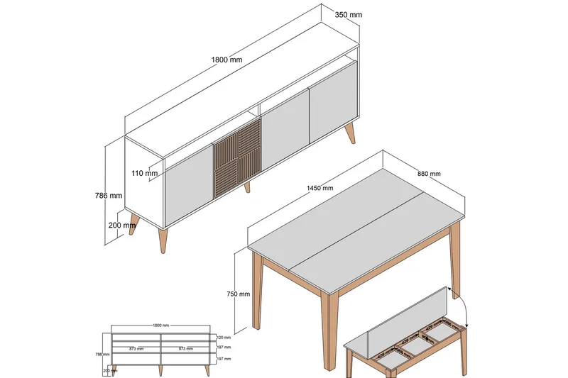 Lissione Möbelset För Vardagsrum - Hanah Home - Möbler - Möbelset - Möbelset för vardagsrum