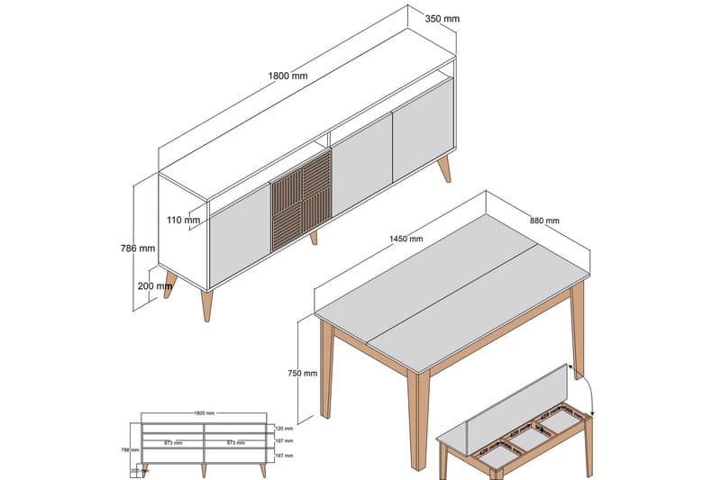 Lissione Möbelset För Vardagsrum - Hanah Home - Möbler - Möbelset - Möbelset för vardagsrum