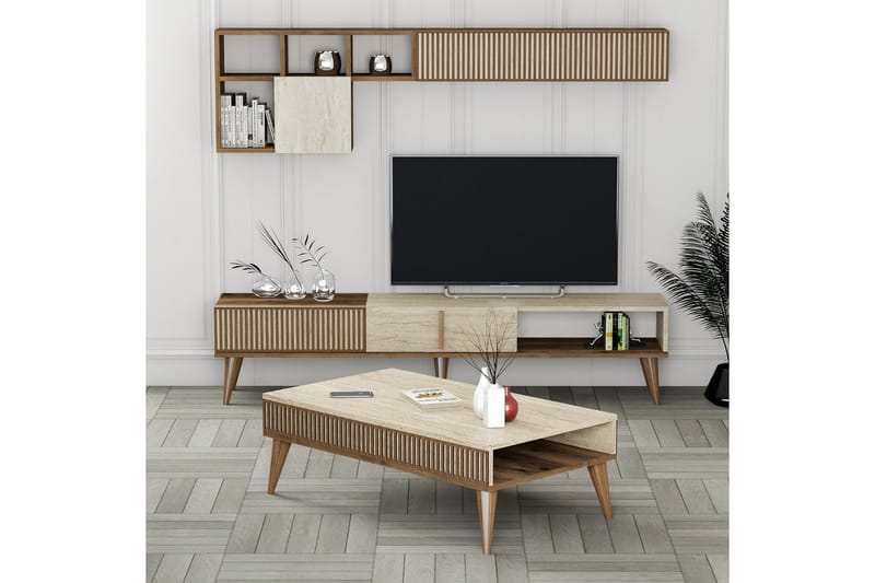 Lissione Möbelset För Vardagsrum - Valnöt/Beige - Möbler - Möbelset - Möbelset för vardagsrum
