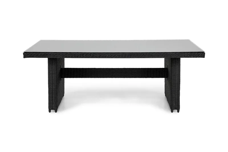 Marcus Stort Matbord Utomhus 200x100 cm – Utebord i konstrotting med glasskiva för Uteplats och Trädgård - Svart - Utemöbler - Utebord & trädgårdsbord - Matbord utomhus