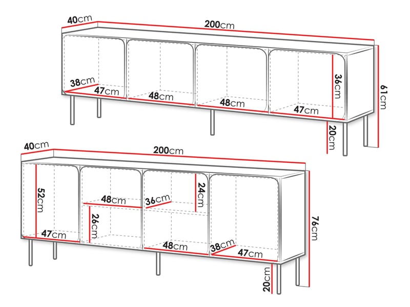 Marros Möbelset Skänk 200 cm - Toskanskt röd - Möbler - Möbelset - Möbelset för vardagsrum
