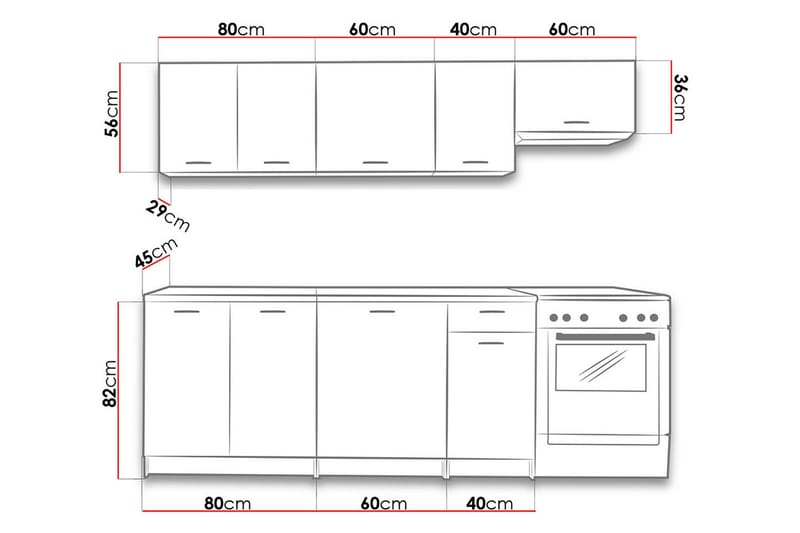 Mela Köksset 240x45x138 cm LED-belysning - Beige/Grå - Möbelset för kök & matplats