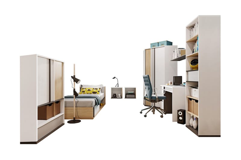 Metropolitan Möbelset För Sovrum, Brun/Vit/Ljusgrå/Svart