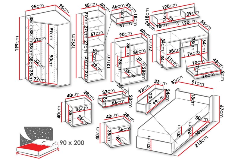 Metropolitan Möbelset För Sovrum - Brun/Vit/Ljusgrå/Svart - Möbler - Möbelset - Möbelset för sovrum