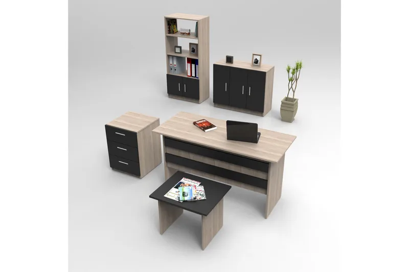 Belloch Möbelset Kontor, Natur/Svart