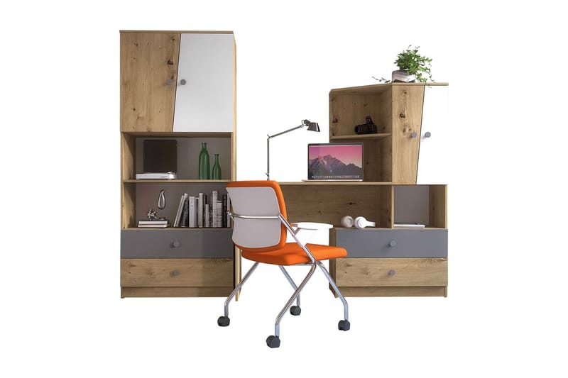 Möbelset för Kontor NERO - Natur/Vit/Grå - Möbelset för kontor