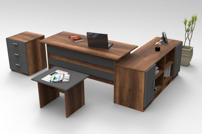Valladbla Möbelset Kontor - Teak/Antracit - Möbelset för kontor