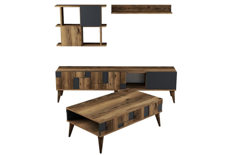 Alsacia Vardagsrumsmöbelset 180 cm - Mörkbrun/Antracit - Möbelset för vardagsrum