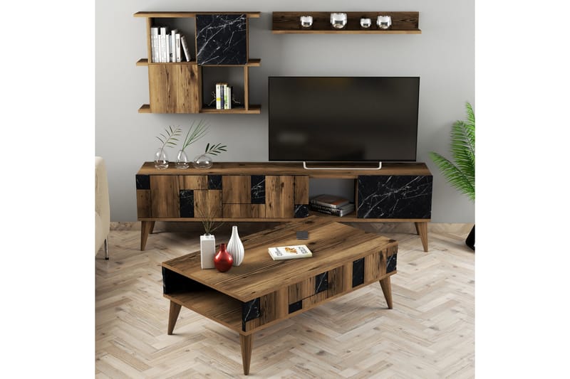 Alsacia Vardagsrumsmöbelset 180 cm - Mörkbrun/Svart - Möbelset för vardagsrum