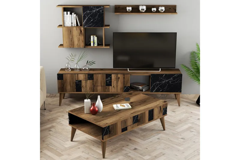 Alsacia Vardagsrumsmöbelset 180 cm, Mörkbrun/Svart