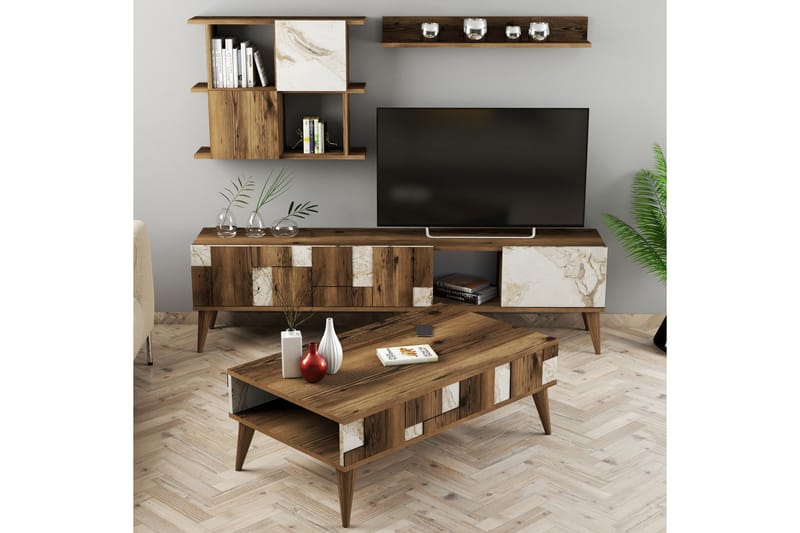 Alsacia Vardagsrumsmöbelset 180 cm - Vit/Mörkbrun - Möbelset för vardagsrum