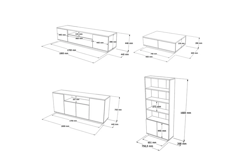 Anari Möbelset För Vardagsrum - Vit - Möbler - Möbelset - Möbelset för vardagsrum