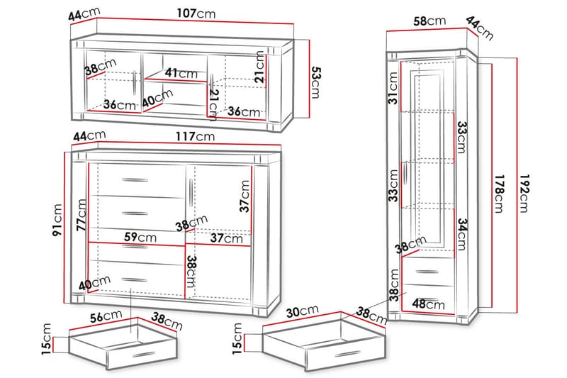 Dallas Vardagsrumsset LED-belysning - Ek - Möbler - Möbelset - Möbelset för vardagsrum