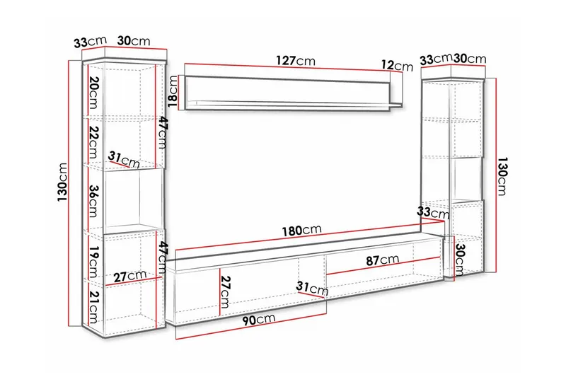 Galbally Möbelset För Vardagsrum - Vit - Möbler - Möbelset - Möbelset för vardagsrum