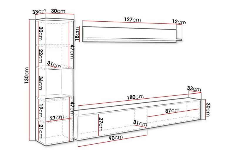 Galbally Möbelset För Vardagsrum White - Möbler - Möbelset - Möbelset för vardagsrum