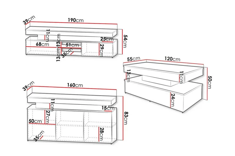 Glenndale Möbelset För Vardagsrum - Svart - Möbler - Möbelset - Möbelset för vardagsrum