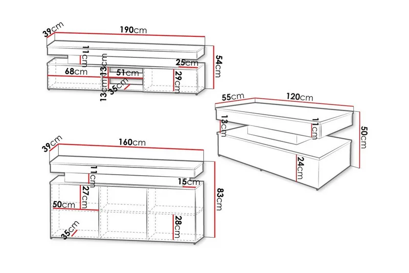 Glenndale Möbelset För Vardagsrum - Vit - Möbler - Möbelset - Möbelset för vardagsrum
