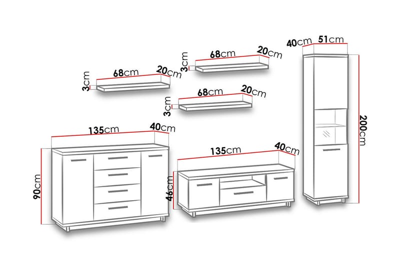 Ines Vardagsrumsset LED-belysning - Ek/Svart - Möbler - Möbelset - Möbelset för vardagsrum