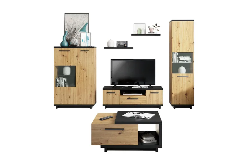 Ingram Vardagsrumsset - Ek/Svart - Möbler - Möbelset - Möbelset för vardagsrum