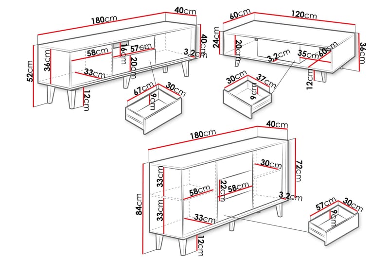 Kintore Möbelset För Vardagsrum - Brun - Möbler - Möbelset - Möbelset för vardagsrum