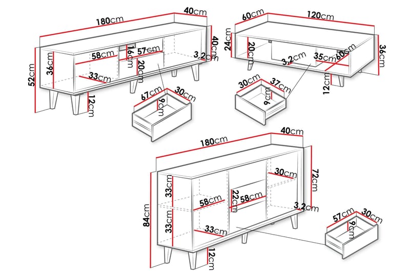 Kintore Möbelset För Vardagsrum - Brun - Möbler - Möbelset - Möbelset för vardagsrum