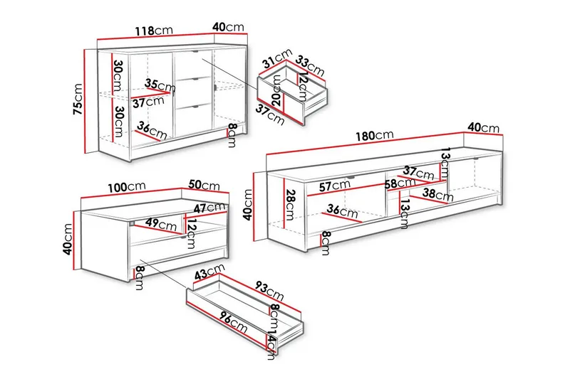 Kintore Möbelset För Vardagsrum - Svart - Möbler - Möbelset - Möbelset för vardagsrum