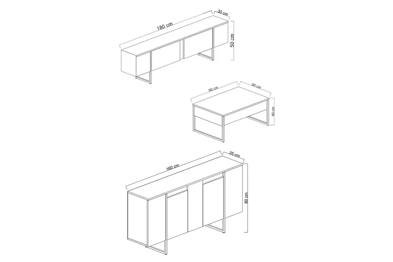 Luxe Möbelset För Vardagsrum - Antracit - Möbler - Möbelset - Möbelset för vardagsrum