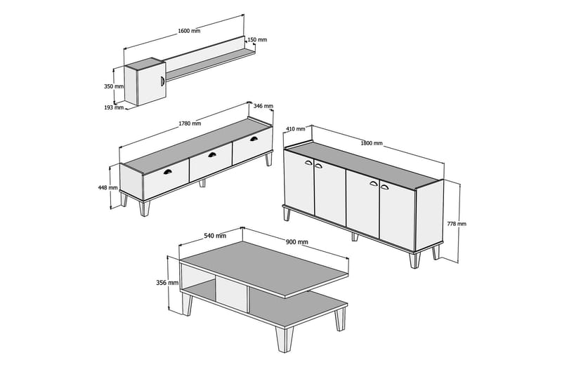 Möbelset för vardagsrum 35x178 cm 2 Delar - Natur/Vit - Möbler - Möbelset - Möbelset för vardagsrum