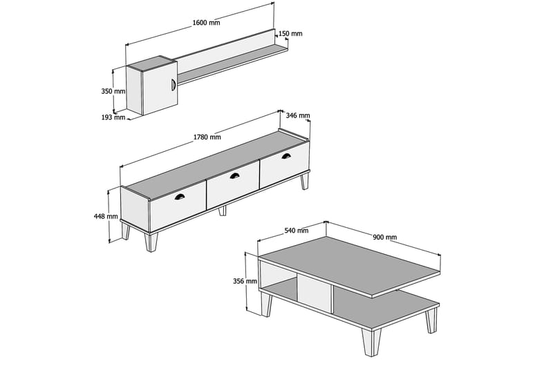 Möbelset för vardagsrum 35x178 cm 3 Delar - Natur/Svart - Möbler - Möbelset - Möbelset för vardagsrum