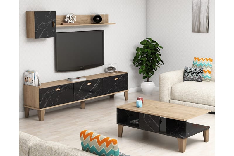 Möbelset för vardagsrum 35x178 cm 3 Delar - Natur/Svart - Möbler - Möbelset - Möbelset för vardagsrum