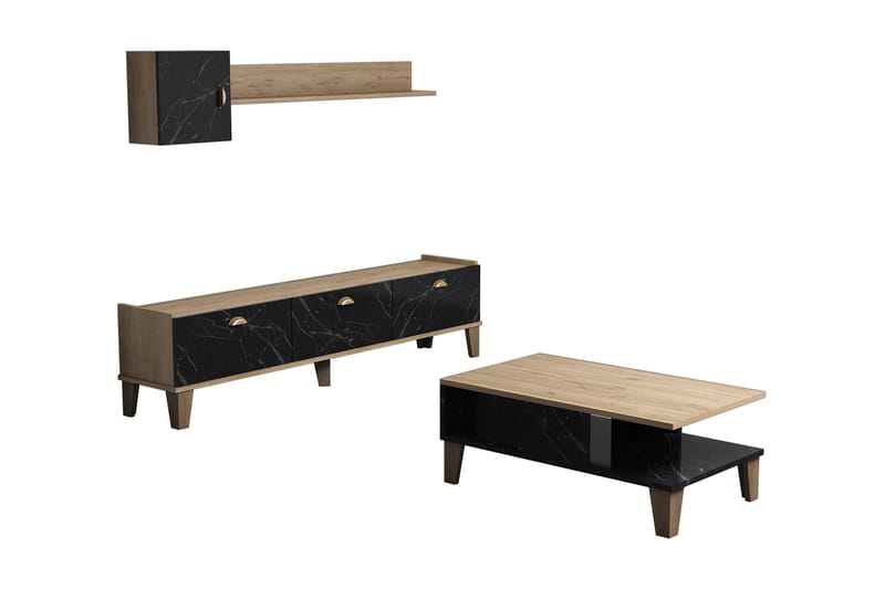 Möbelset för vardagsrum 35x178 cm 3 Delar - Natur/Svart - Möbler - Möbelset - Möbelset för vardagsrum