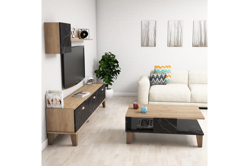 Möbelset för vardagsrum 35x178 cm 3 Delar - Natur/Svart - Möbler - Möbelset - Möbelset för vardagsrum